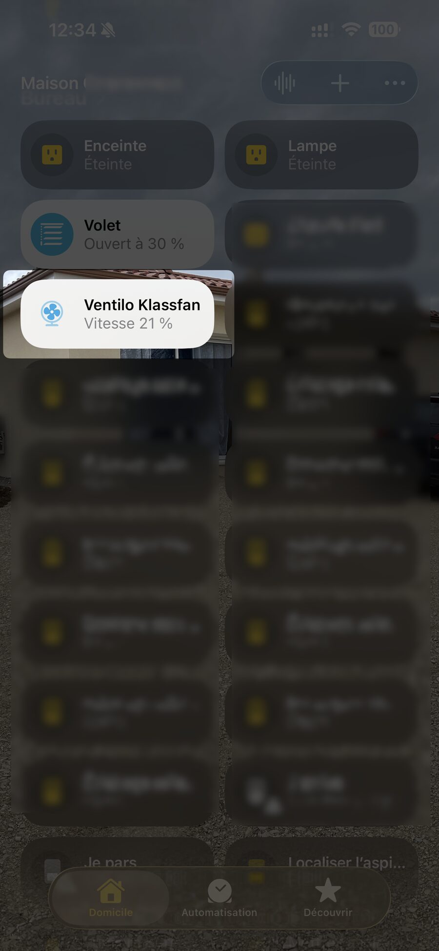 Ventilateur Klassfan et réglage de vitesse dans Apple Maison