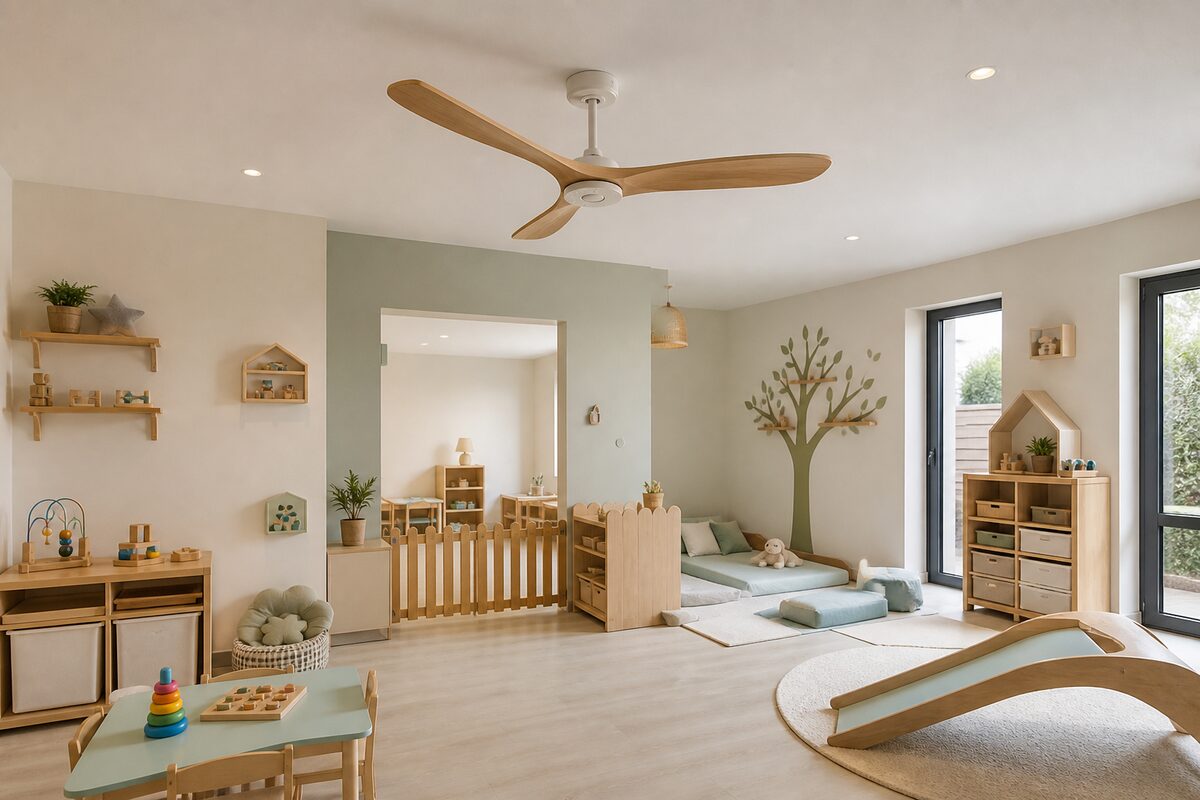 Ventilateur de plafond dans une salle d'activit&eacute; de cr&egrave;che